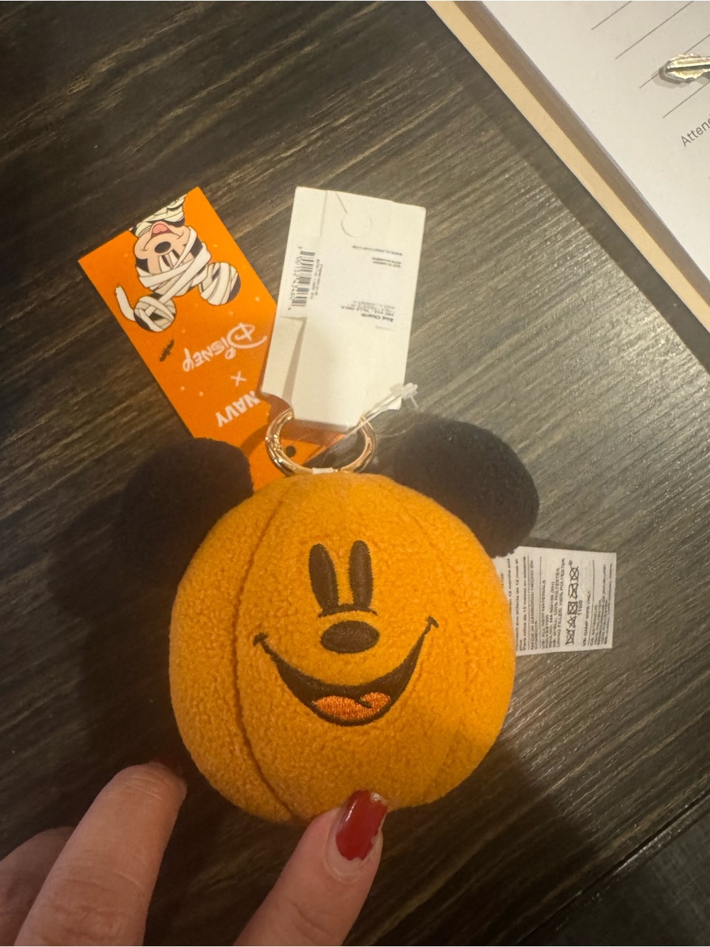Disney Orange & Black Mickey Pumpkin Plush Keychain
